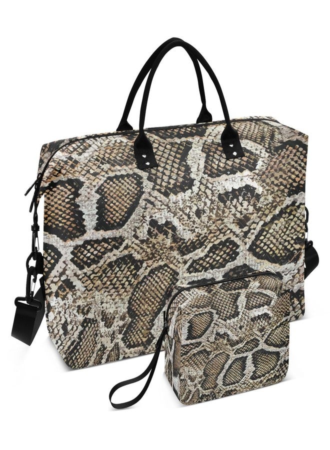 Aflyko Animal Print Travel Duffel Bag Snakeskin Dark Brown Sport Tote Gym Bag Weekender Overnight Bag for Men Women Flight Approved Carry On Bag Fitness Dance Go-To Bag Daily Bag - Image 1